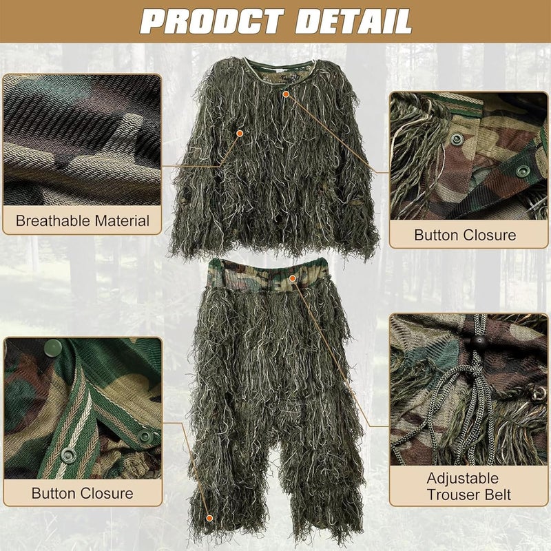 DoCred 5 in 1 Ghillie Suit, 3D Camouflage Hunting Apparel Including Jacket, Pants, Hood, Carry Bag, Adult and Youth Sizes - Image 3